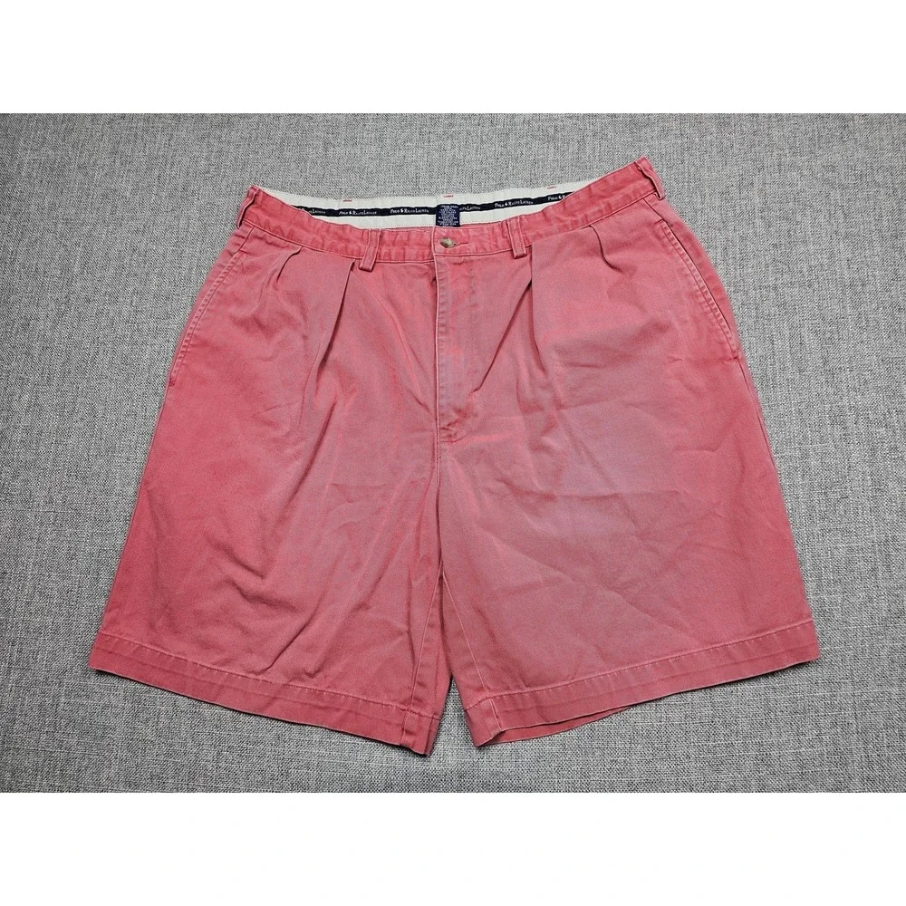 Polo Ralph Lauren Shorts Mens 36 Salmon Pink Polo Chino Pleated Cotton Casual